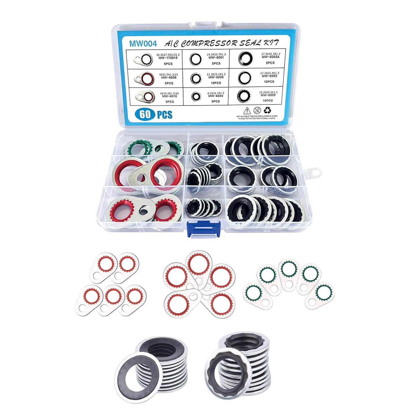 60Pcs 9 Size Air Conditioning System Compressor Gasket Seal Washer Replace Kits
