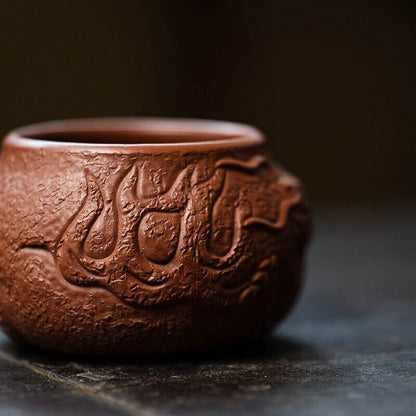 1Pc Handmade Tea Cup Dragon Carved Embossed Master Cup Zisha Clay 125ml
