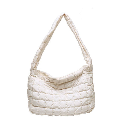 Lattice Pattern Shoulder Bag Cotton Handbag Large Capacity Purse Feather Padded