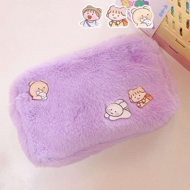Plush Cosmetic Bag Student Large Storage Bag Travel Makeup Pouch Holder 16*24 CM