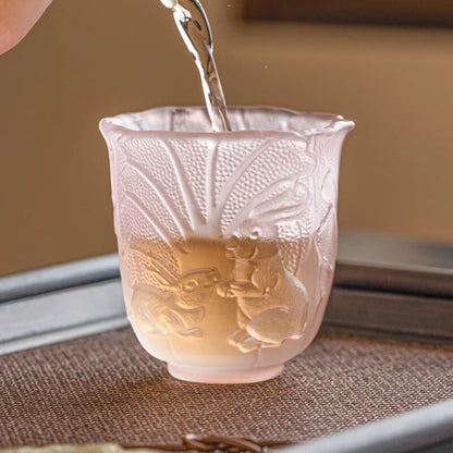 Cute Glass Rabbit Tea Cup Ladies High Grade Tea Cup Embossed Glaze Tea Set