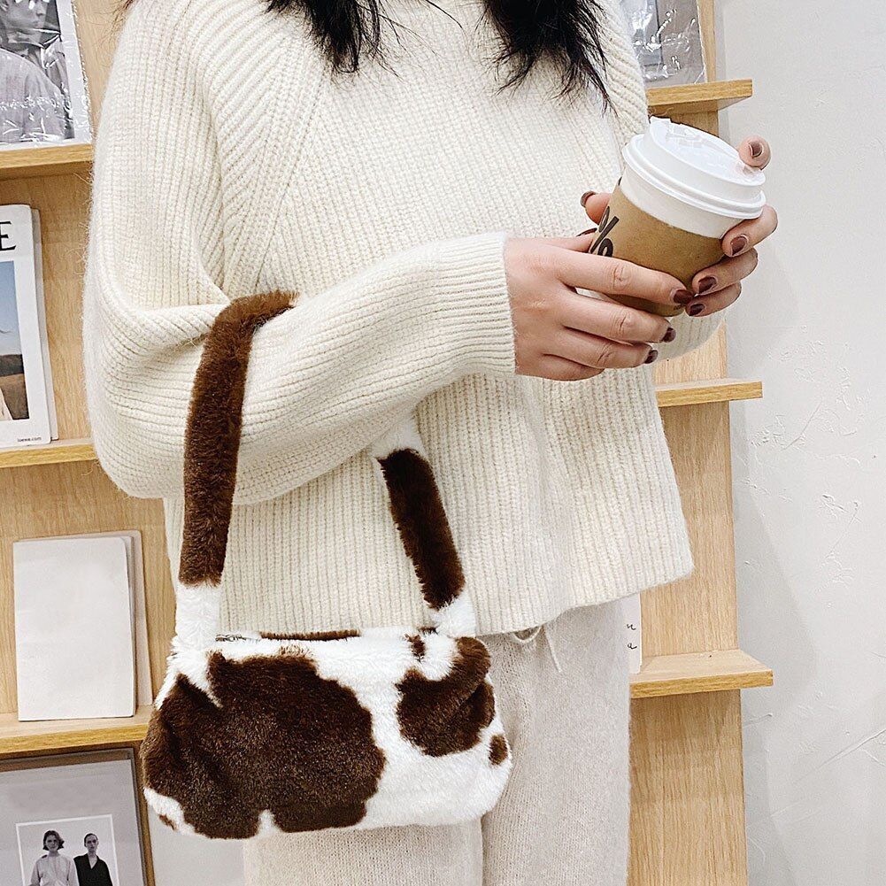 Fashion Plush Fluffy Shoulder Crossbody Handbag Vintage Portable Underarm Bags