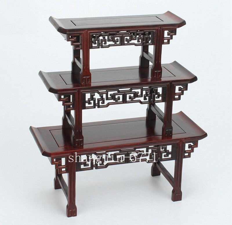 Chinese Rosewood Miniature Shelf Stand Pot Bonsai Statue Table Display Rack Base