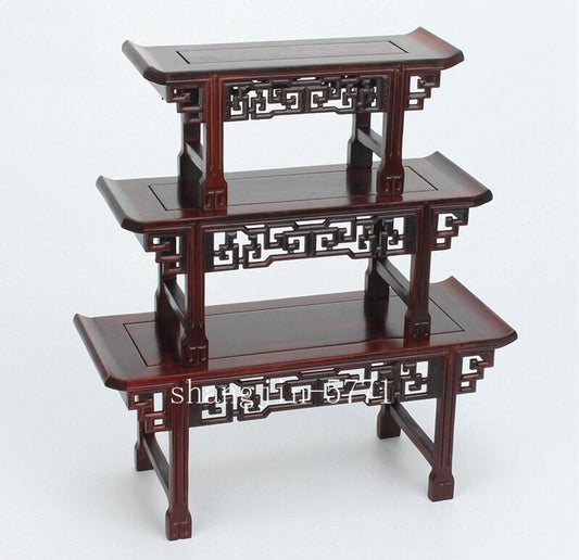 Chinese Rosewood Miniature Shelf Stand Pot Bonsai Statue Table Display Rack Base
