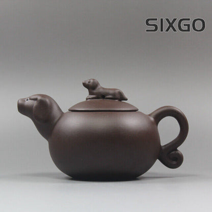 5.2”Chinese Yixing Zisha Pottery Purple Clay Handmade Zodiac Animal Dog Teapot