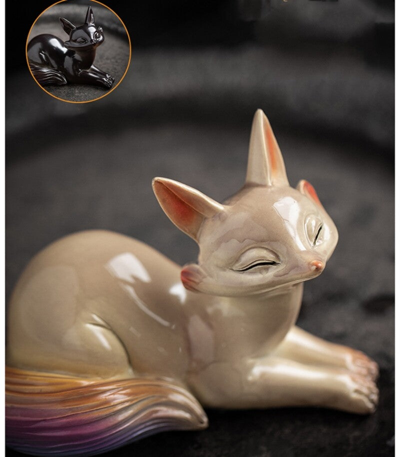 resin fox color change tea pet creative gift tea play on tea table ornament new