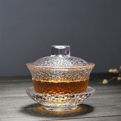 3.66" Glass Gaiwan Kung Fu Tea Set Heat-resistant Hammer-patterned Tea Bowl Gift