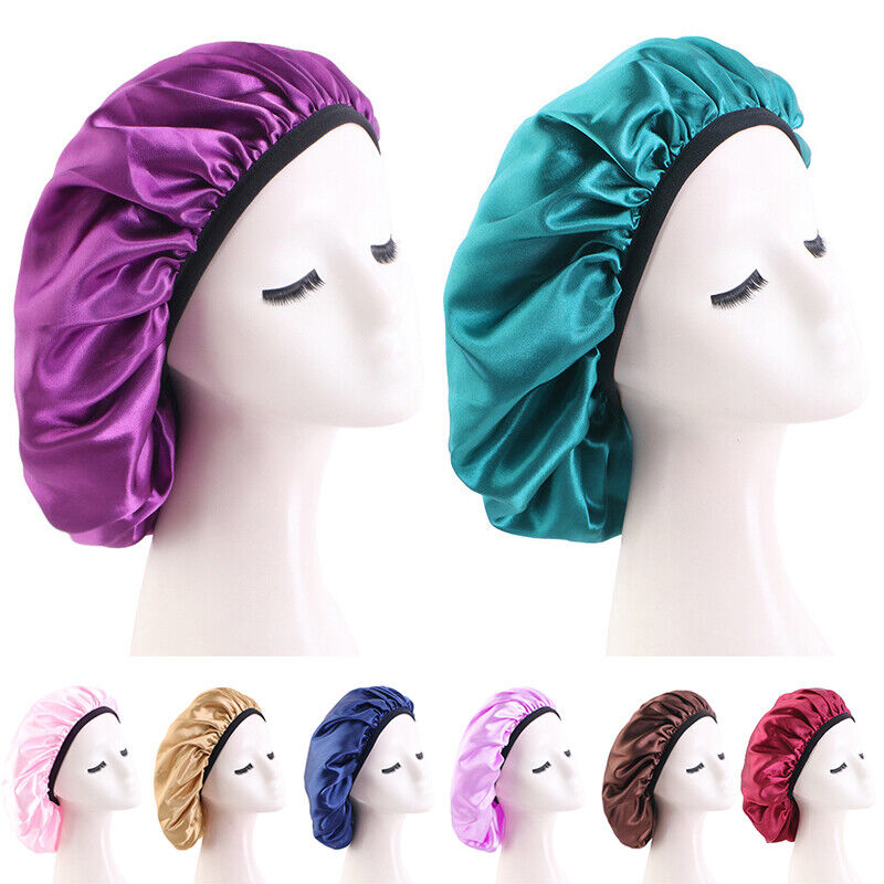 Stretch Thin Brim Round Cap Makeup Cap Satin Nightcap Nursing Hat Solid Color ⊰