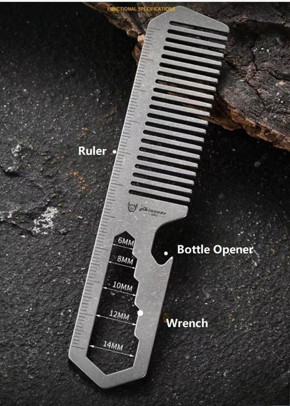 Titanium Hair Beared Comb Anti Static Pocket Multi Tool Bottle Opener Wrench EDC