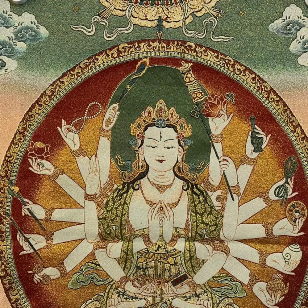 60cm Tibetan Thangka Embroidery Bodhisattva Buddha Wall Hanging Art Handicraft