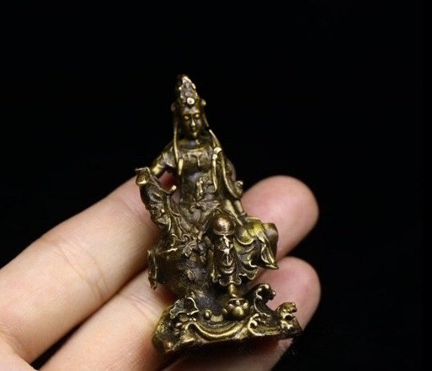 New Bronze Brass Engraving Kuan Yin Ping An Fozu Statue Decoration