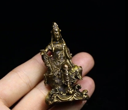 New Bronze Brass Engraving Kuan Yin Ping An Fozu Statue Decoration