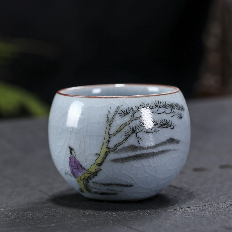 2pc 130ml Ruyao Cup Crackle Glaze Porcelain Cup of Tea Under Glaze Chinese Tea