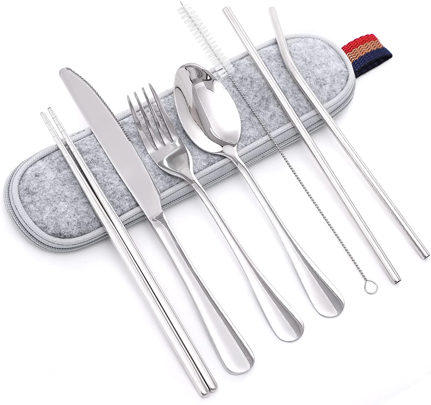 Stainless Steel Cutlery Set for Trip Camping Portable Case Utensils 8 Pieces