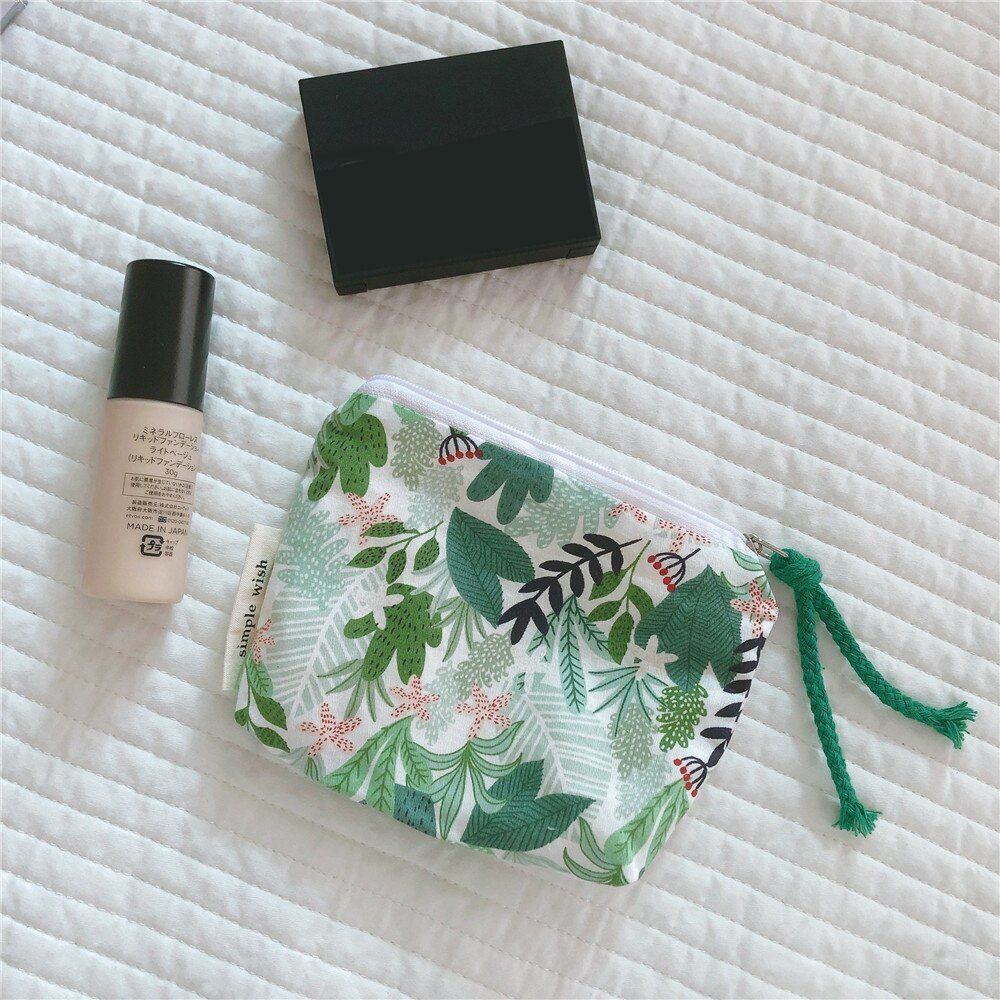 Small Cosmetic Make Up Bag Cotton Floral Organizer Bag Women Lipstick Case Purse