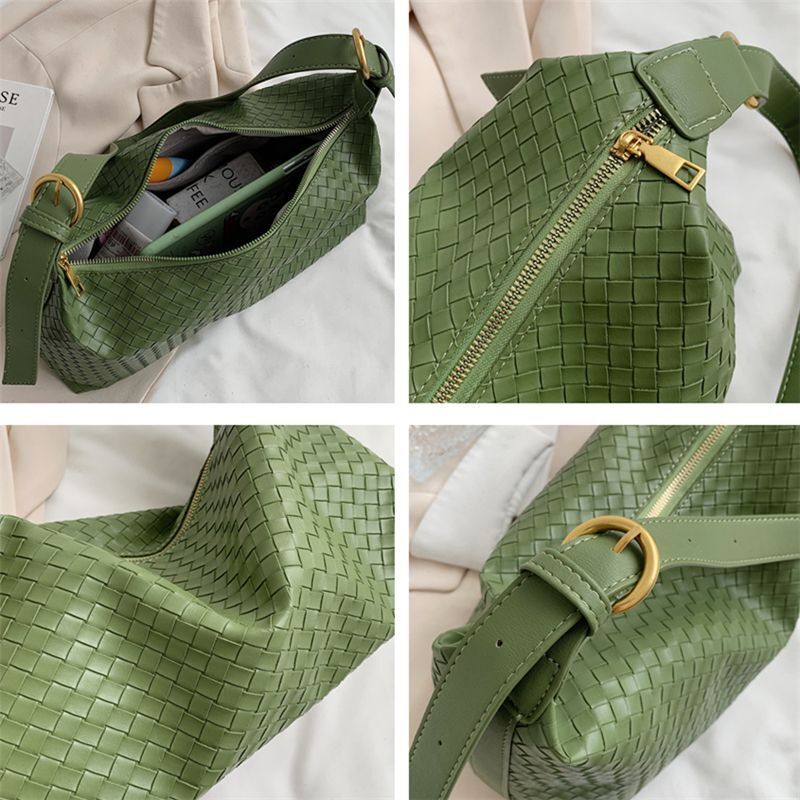 Woven Pattern Crossbody Shoulder Bags Wide Strap Large Capacity Hobo Handbags