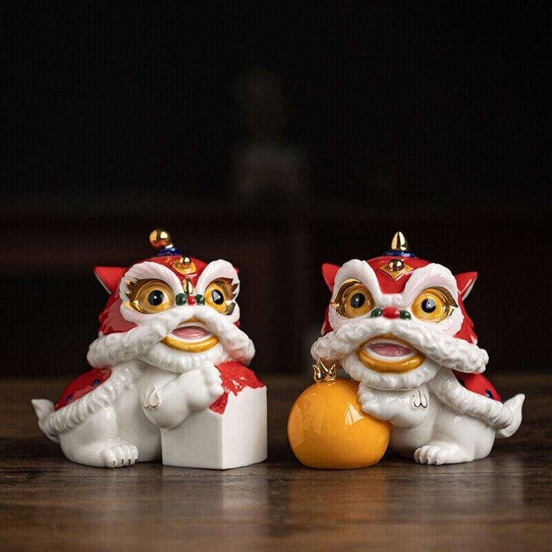 one piece porcelain lion tea pet Chinese ornament mascot house warming gift new