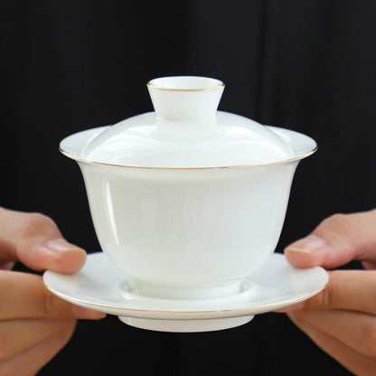 Dehua Poreclain Gaiwan Solid Color White China Tureen Covered Bowl Saucer Lid