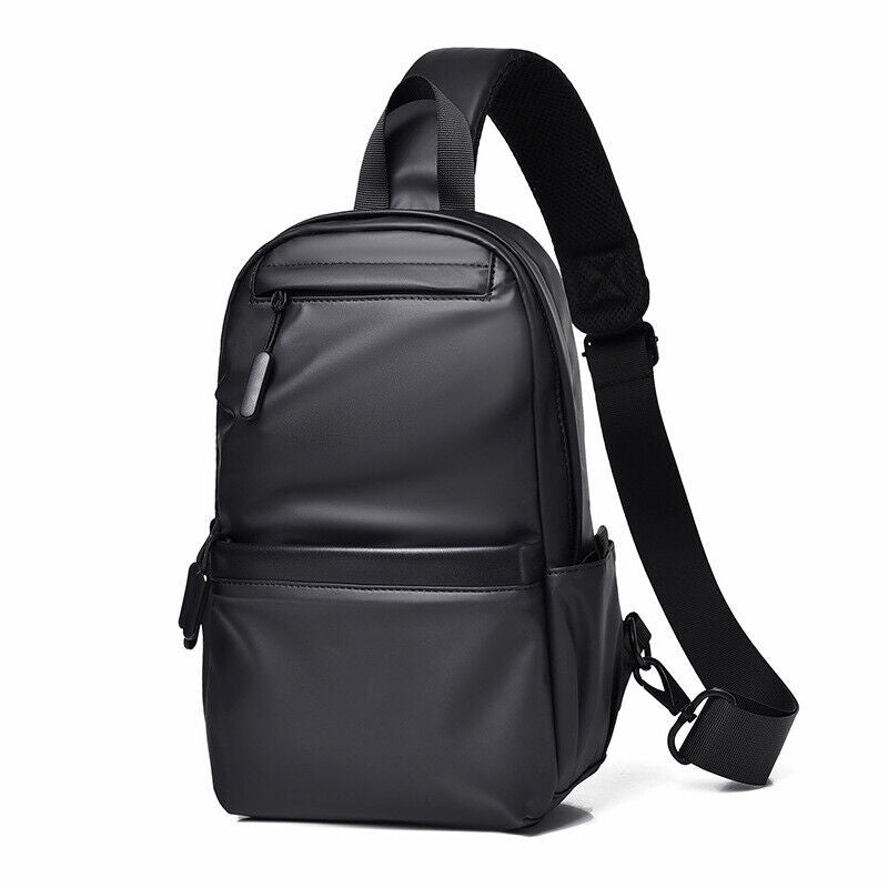 Chest Sling Bag PU Leather Travel Single Shoulder Crossbody Bag Black Gray Mens