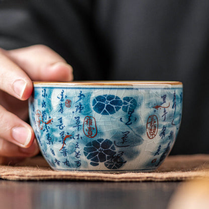Blue White Antique Old Clay Kungfu Tea Master Cup Ceramic Fengshui Cylinder Cup