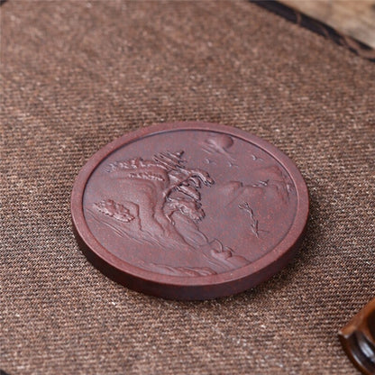 creative holder for tea pot yixing zisha purple clay round animal carved pot mat