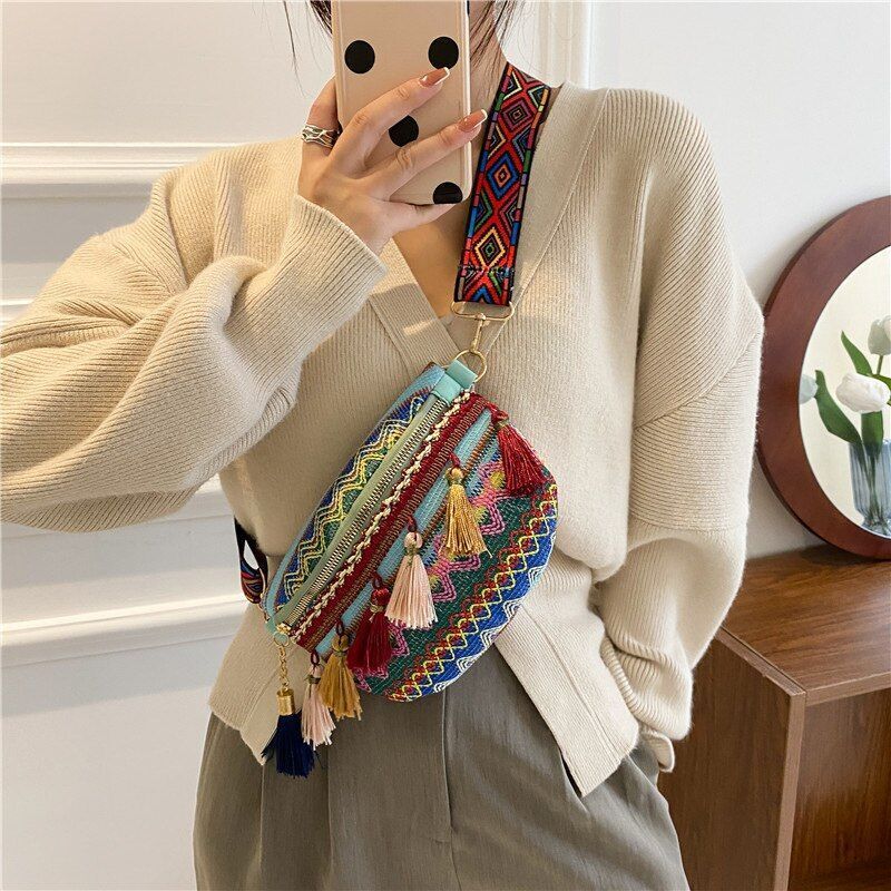 Saddle Bag Retro Tassel Small Bag Fashion Wide Shoulder Strap Chest Bags Large