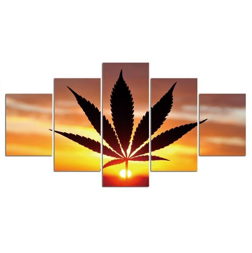 5Pcs Wall Art Canvas Painting Picture Home Decor Modern Abstract Cannabis Sunset