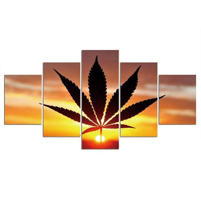 5Pcs Wall Art Canvas Painting Picture Home Decor Modern Abstract Cannabis Sunset