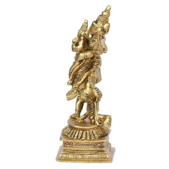 Hindu God Brass Lord Vishnu Laxmi Riding on Garuda Idol Figurine Statue