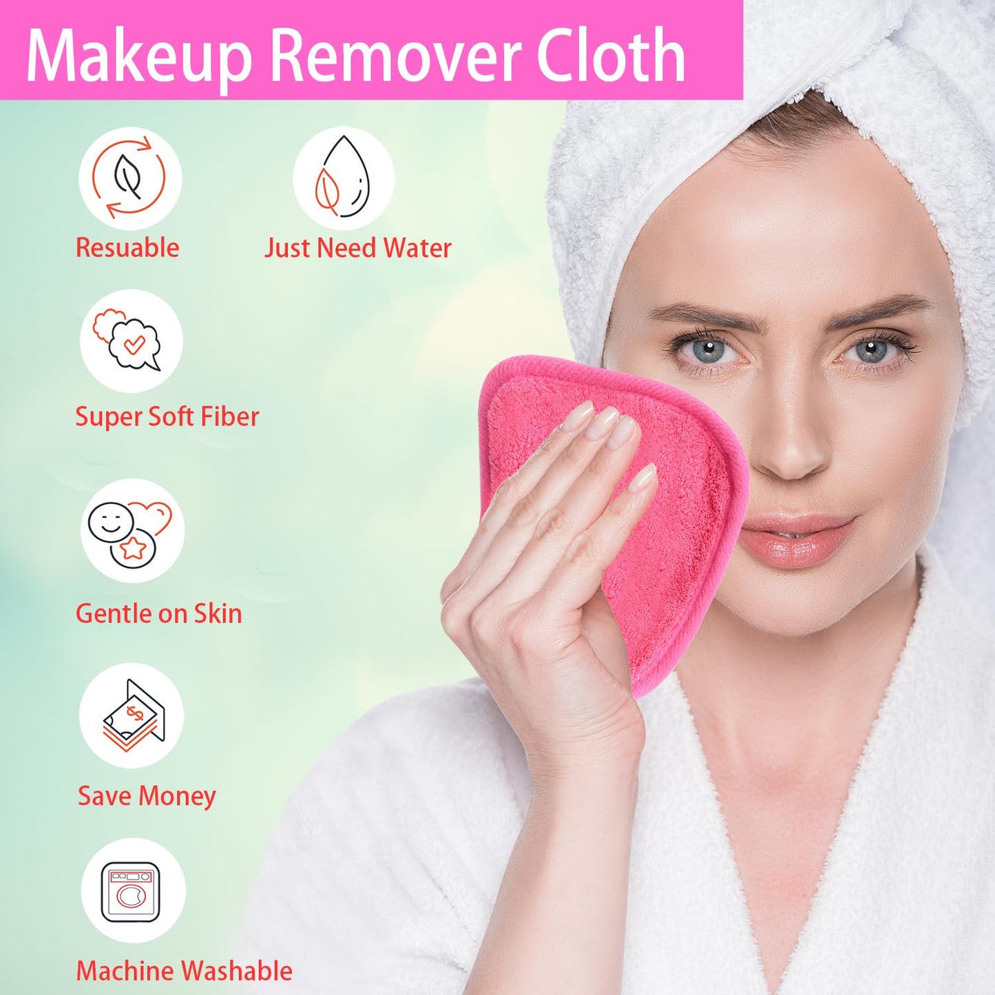 10 Pack Makeup Remover Cloth,Ultra Soft and Reusable Microfiber (6 in x 6 in)