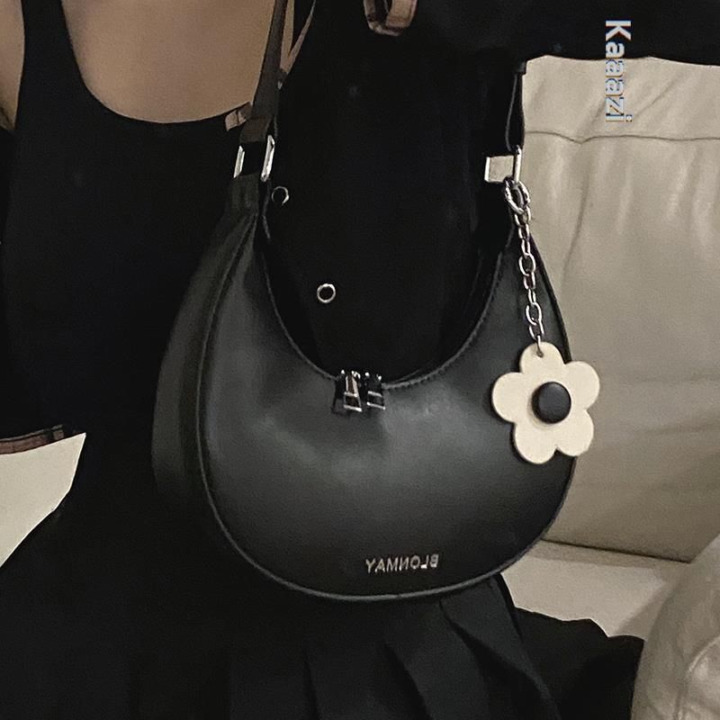 Synthetic Leather Handbag Purses Vintage Zipper Half Moon Crescent Shoulder Bags