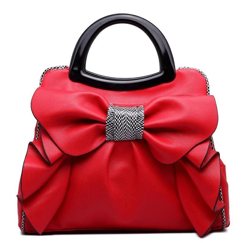 Bowknot Handbags Synthetic Leather Shoulder Messenger Bag Sweet Totes 34*15*26CM