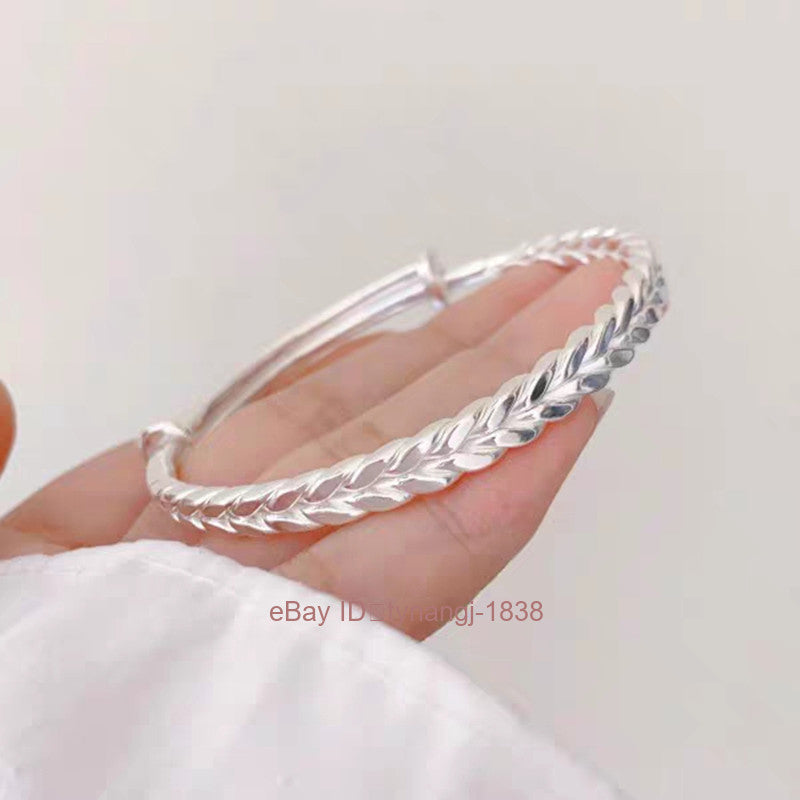 Silver Plated Wheat Ear Bracelet for Women Safety Solid Smooth Surface Bracelet
