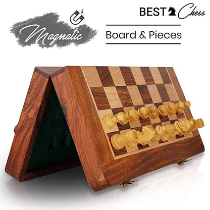 18" x 18" Wooden Magnetic Folding Travel Chess Board Game Set with 2 Extra Queen