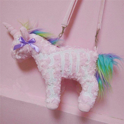 Dark Punk Unicorn Backpack Gothic Rock Plush Flying Horse Stuffed Crossbody Bags