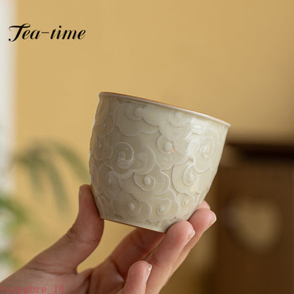 100ml Retro Ice Table Galze Ceramic Master Cup Handmade Relief Cloud Tea Cup