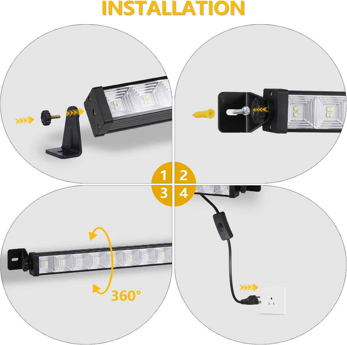 2 Pack 24W LED Shop Light, Plug in Garage Light with 6.5FT Cord and On/Off Switc