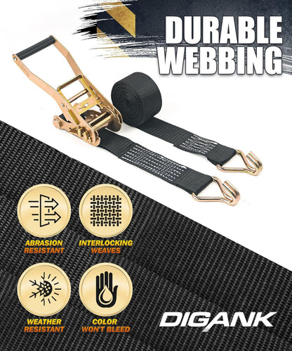 6 Pack 2" X 15Ft Ratchet Straps Heavy Duty Tie down Straps with J Hooks, 2000 LB