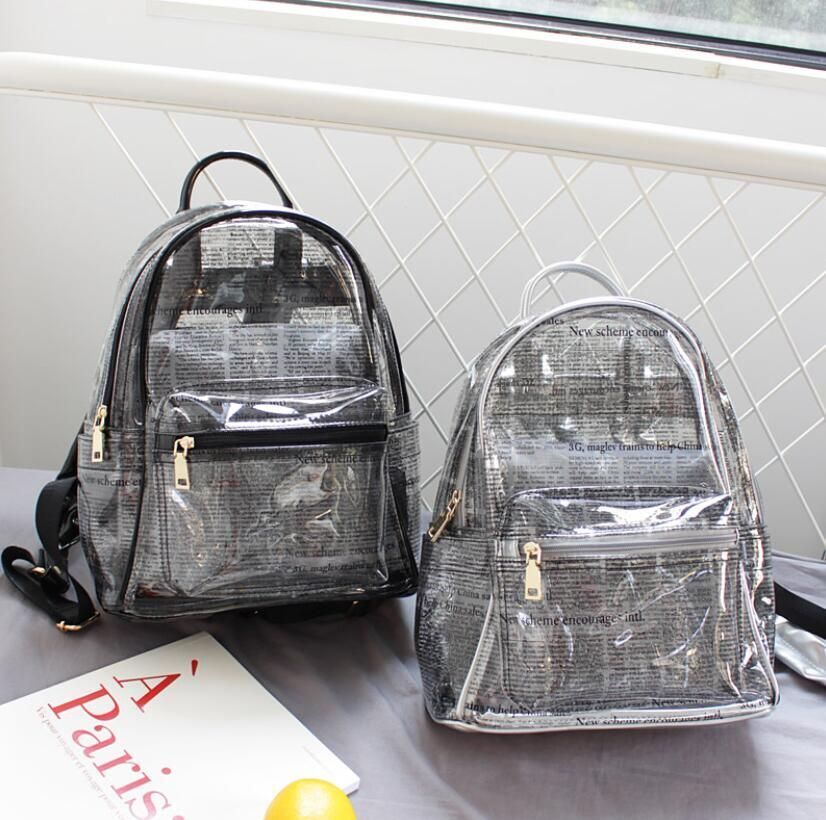 Waterproof Backpack Leisure Beach Bag Transparent Purse Split Leather 27*33*13CM