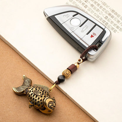 Brass Metal Luck Animal Lanyard Key Chains Copper Fish Keychain Pendant Vintage