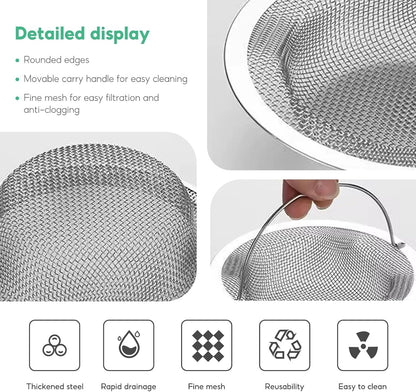 2PCS Kitchen Sink Strainer Large Wide Rim 4.5" Stainless Steel Mesh Drain Filter