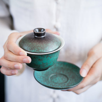 Kiln Change Gaiwan Ceramic Tureen Sancai Bowl Saucer Lid Chinese Tea Brewer New