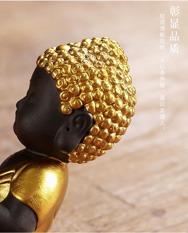 Golden Buddha Statue Purple Sands Tea Pet 13cm Handmade Home Decor Ornament