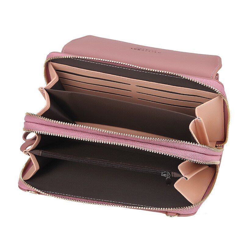 Women Leather Shoulder Bags Double Layer Large Handbag Card Holder Crossbody Bag