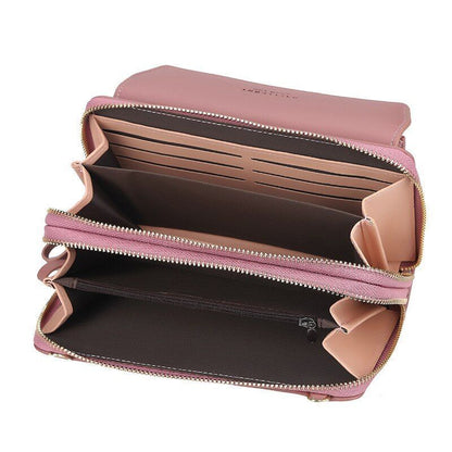 Women Leather Shoulder Bags Double Layer Large Handbag Card Holder Crossbody Bag