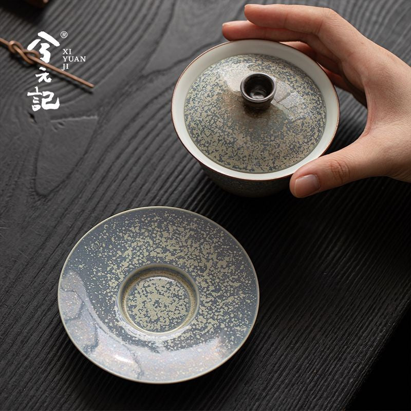 180ml Ceramic Gaiwan Tea Cup Set Kiln Glaze Lidded Gongfu Tea Bowl Saucer