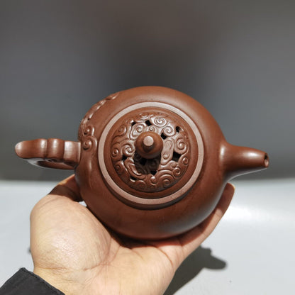 Vintage Chinese Yixing Purple Clay Teapot Zisha Ceramic Carving Dragon Teaware