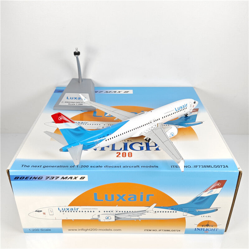1:200 Inflight Luxair BOEING B737MAX8 Passenger Airplane Diecast Aircraft Model