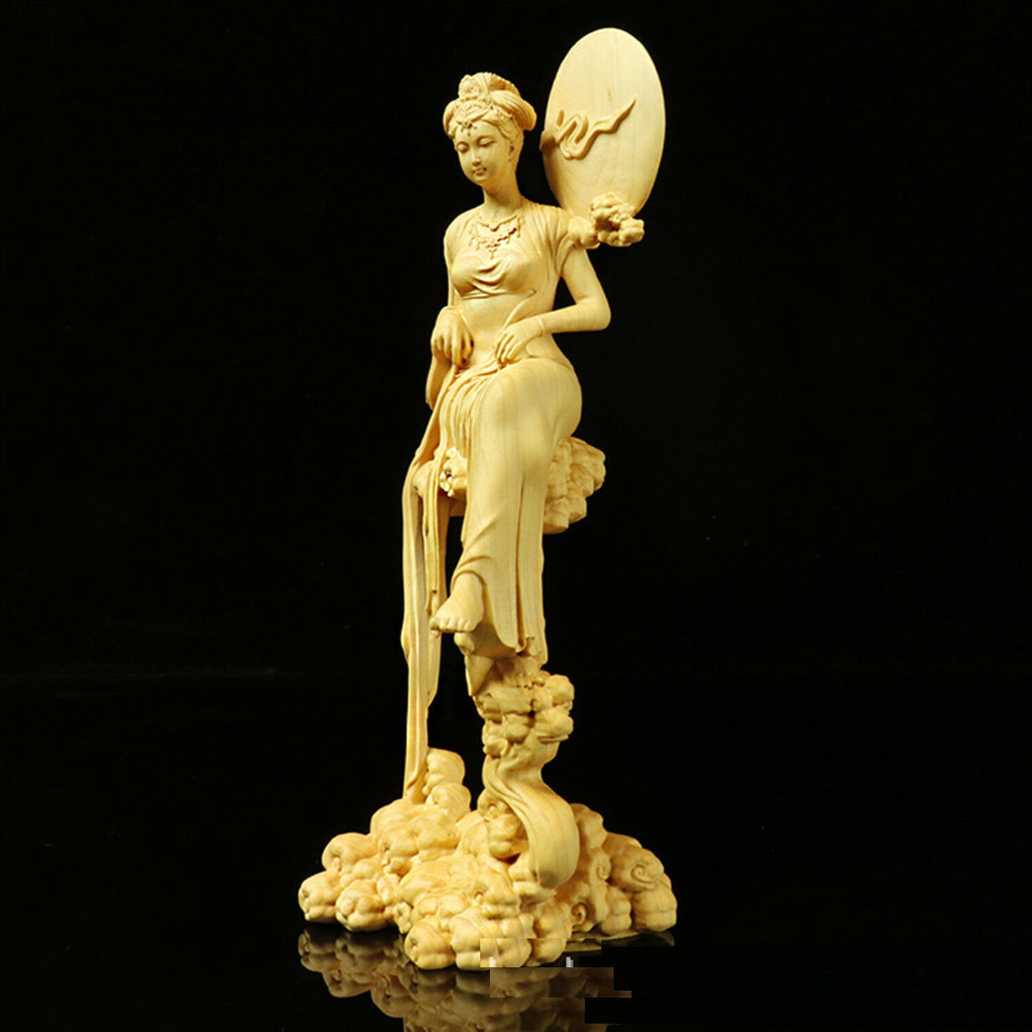 Chang'e Boxwood Wood Carving Statue Mythological Figure Sculpture Collection New