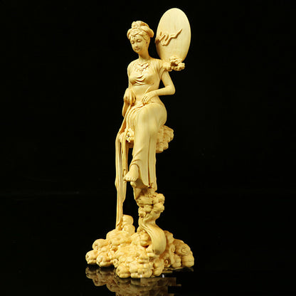 Chang'e Boxwood Wood Carving Statue Mythological Figure Sculpture Collection New